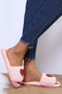 Sequin Heart Motif Plush Fleece Slip On Slippers