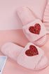 Sequin Heart Motif Plush Fleece Slip On Slippers