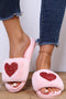Sequin Heart Motif Plush Fleece Slip On Slippers