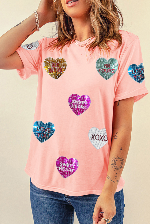 Sequin Heart Patch Relaxed Fit Graphic Shirt