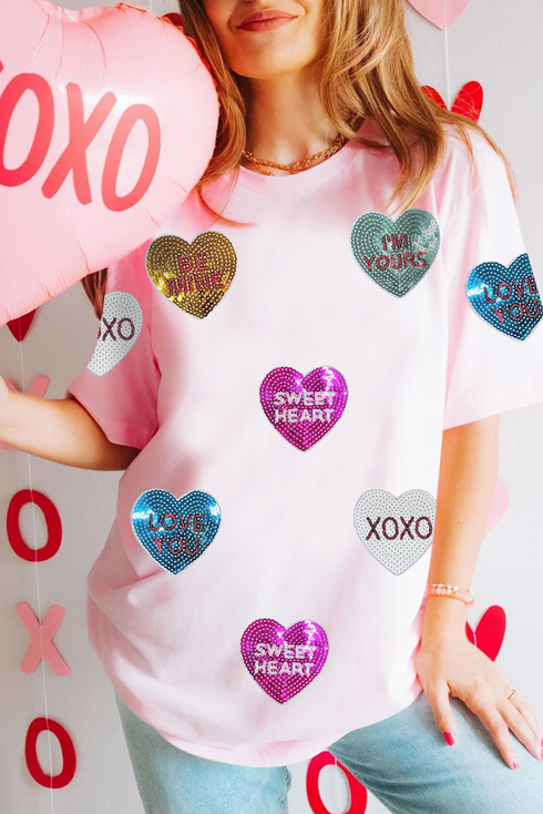 Sequin Heart Patch Relaxed Fit Graphic Shirt