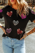 Sequin Heart Patch Short Sleeve Crewneck Tee