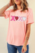 Sequin Heart Patch XOXO Graphic Short Sleeve Tee