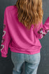 Sequin Heart Sleeve Crew Neck Pullover Sweatshirt