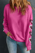 Sequin Heart Sleeve Crew Neck Pullover Sweatshirt
