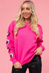 Sequin Heart Sleeve Crew Neck Pullover Sweatshirt