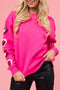 Sequin Heart Sleeve Crew Neck Pullover Sweatshirt