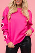 Sequin Heart Sleeve Crew Neck Pullover Sweatshirt