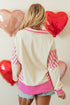 Sequin Heart Stripe Pattern Collared Split Hem Graphic Sweatshirt