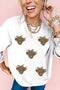 Sequin Highland Cow Motif Crew Neck Pullover Sweatshirt