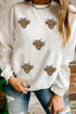 Sequin Highland Cow Motif Crew Neck Pullover Sweatshirt