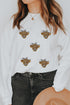 Sequin Highland Cow Motif Crew Neck Pullover Sweatshirt