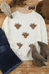 Sequin Highland Cow Motif Crew Neck Pullover Sweatshirt