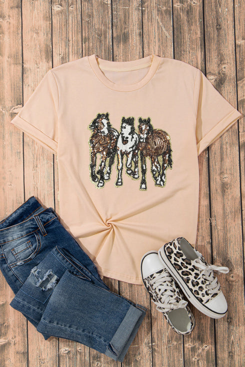 Sequin Horse Patch Short Sleeve Crewneck Tee