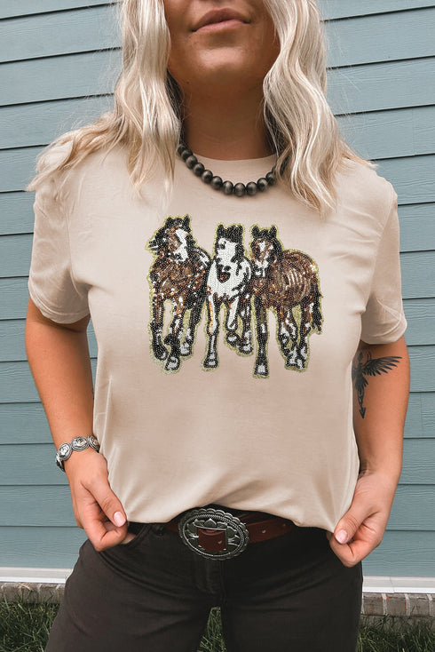 Sequin Horse Patch Short Sleeve Crewneck Tee