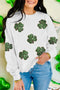 Sequin Leopard Print Shamrock Patch Crewneck Sweatshirt