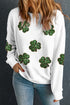 Sequin Leopard Print Shamrock Patch Crewneck Sweatshirt