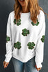Sequin Leopard Print Shamrock Patch Crewneck Sweatshirt