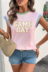 Sequin Letter Graphic Corded Rib Knit Shirt