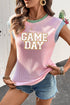 Sequin Letter Graphic Corded Rib Knit Shirt
