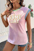 Sequin Letter Graphic Corded Rib Knit Shirt