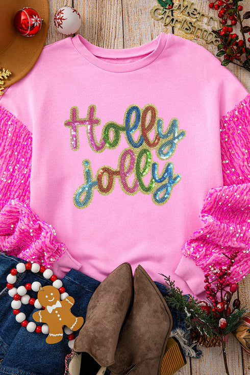 Sequin Letter Graphic Drop Shoulder Long Sleeve Pullover Top