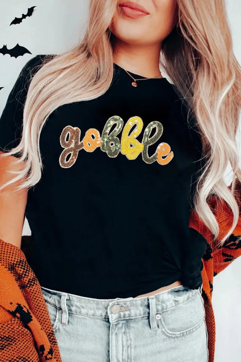 Sequin Letter Graphic Short Sleeve Crew Neck Tee