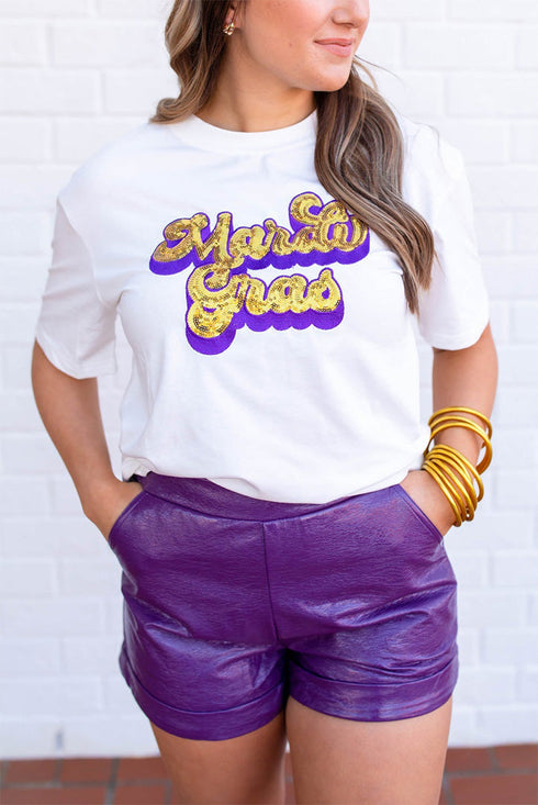 Sequin Letter Graphic Short Sleeve Jersey Tee