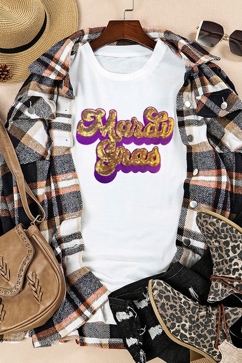 Sequin Letter Graphic Short Sleeve Jersey Tee