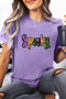Sequin Letter Patch Graphic Short Sleeve Tee Shirt