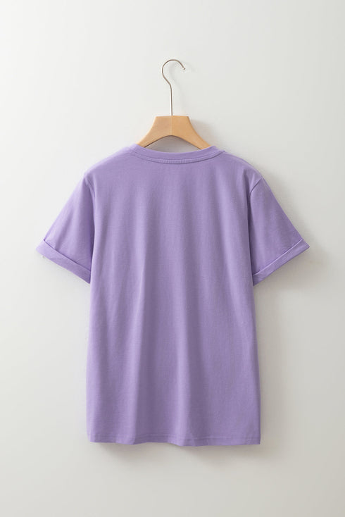 Sequin Letter Patch Graphic Short Sleeve Tee Shirt