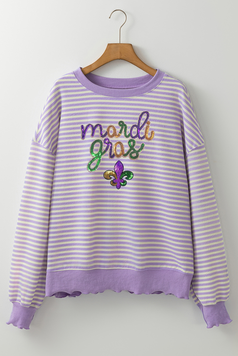 Sequin Letter Patch Striped Drop Shoulder Tee