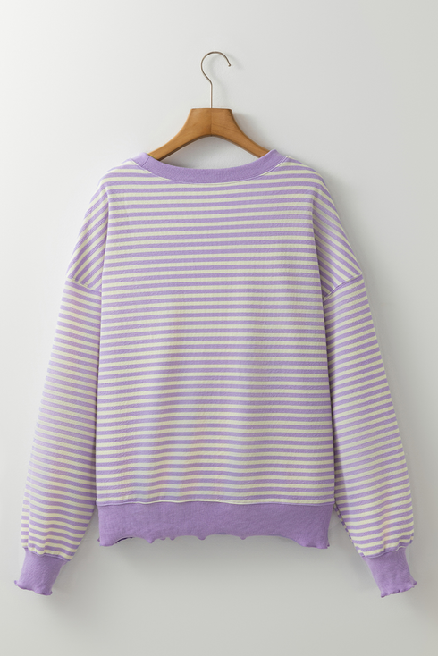 Sequin Letter Patch Striped Drop Shoulder Tee