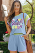 Sequin Letter Print Contrast Trim Patchwork Graphic Set