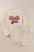 Sequin Letter Print Corded Knit Two Piece Graphic Set