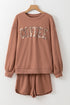 Sequin Letter Print Loose Fit Sweatshirt Short Set