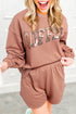 Sequin Letter Print Loose Fit Sweatshirt Short Set