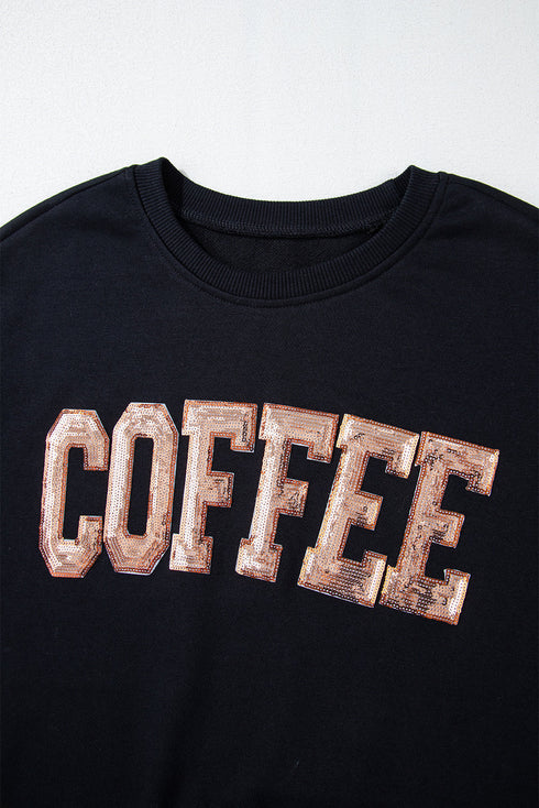 Sequin Letter Print Loose Fit Sweatshirt Short Set