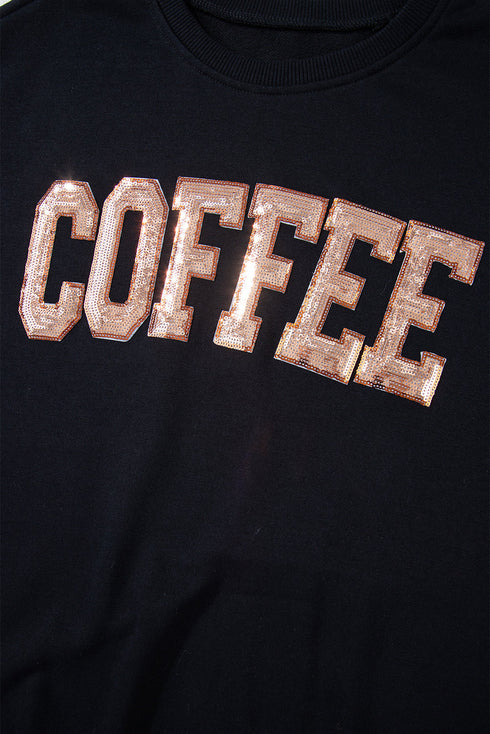 Sequin Letter Print Loose Fit Sweatshirt Short Set