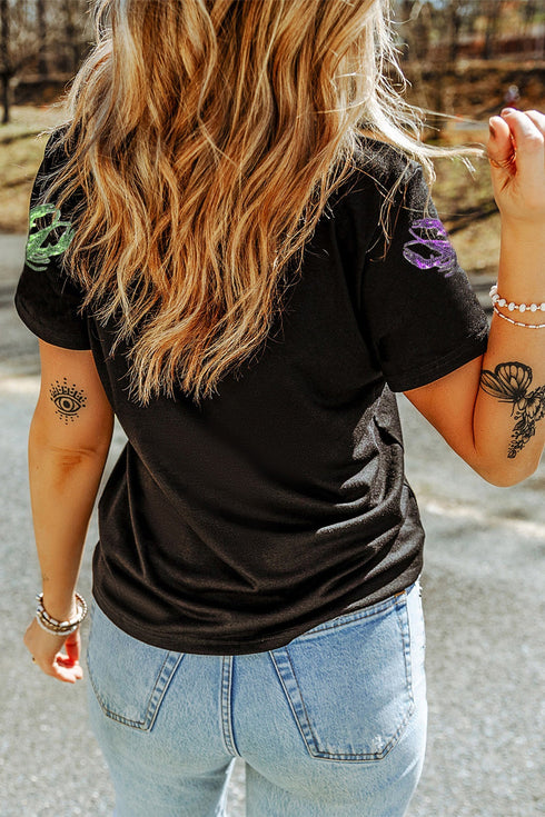 Sequin Lobster Patched Pattern Festive Graphic Tee