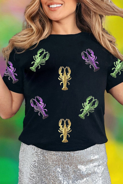 Sequin Lobster Patched Pattern Festive Graphic Tee