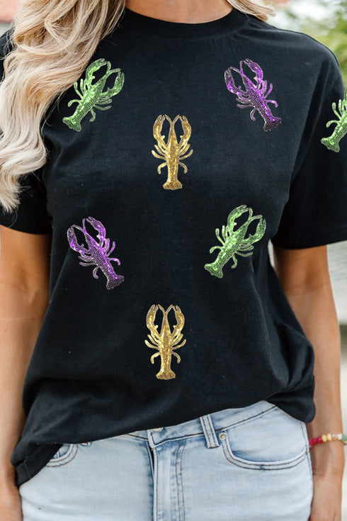 Sequin Lobster Patched Pattern Festive Graphic Tee