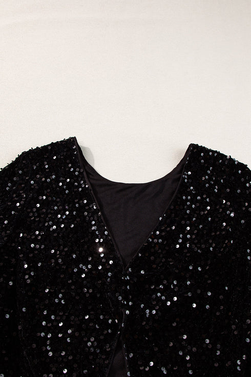 Sequin Long Sleeve Cutout Back Top