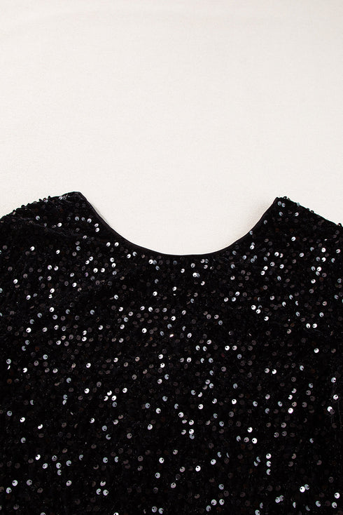 Sequin Long Sleeve Cutout Back Top