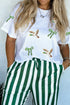 Sequin Mallard Bow Round Neck Graphic T Shirt