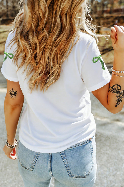 Sequin Mallard Bow Round Neck Graphic T Shirt