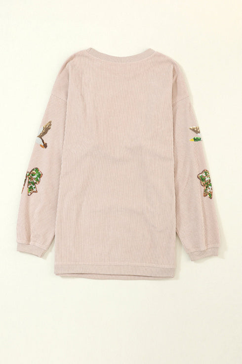 Sequin Mallard Bow Twisted Rib Oversized Western Sweatshirt