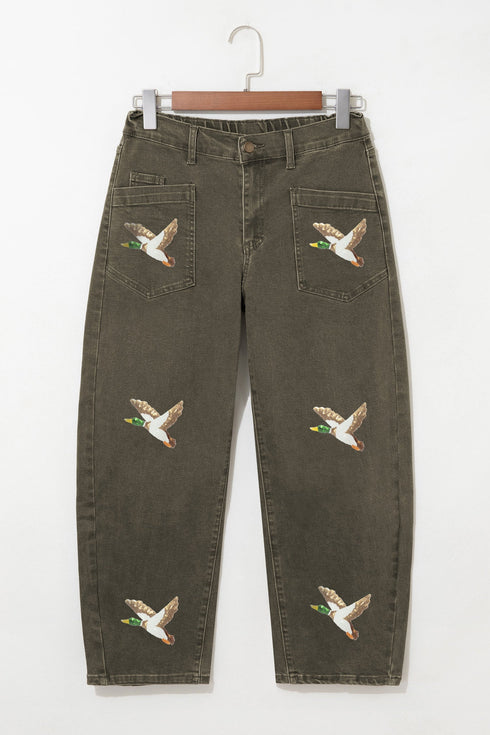Sequin Mallard Graphic Ankle Length Barrel Silhouette Pants