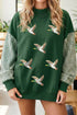 Sequin Mallard Graphic Plaid Sleeve Pullover Sweatshirt