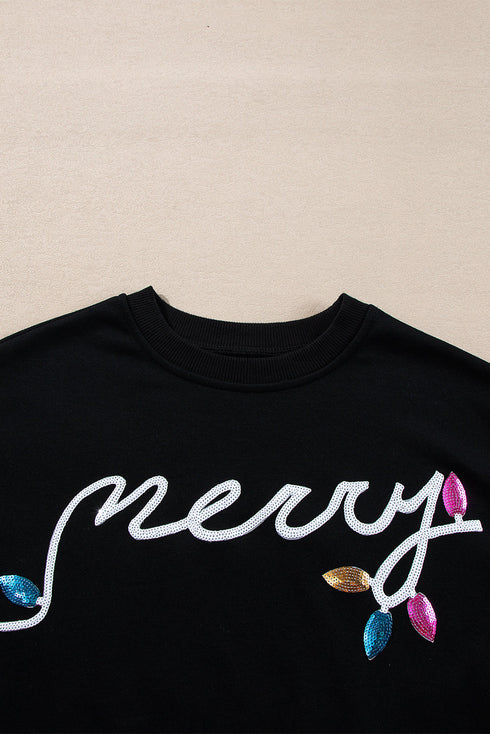 Sequin Merry Script Lights Sweatshirt Lounge Short Set